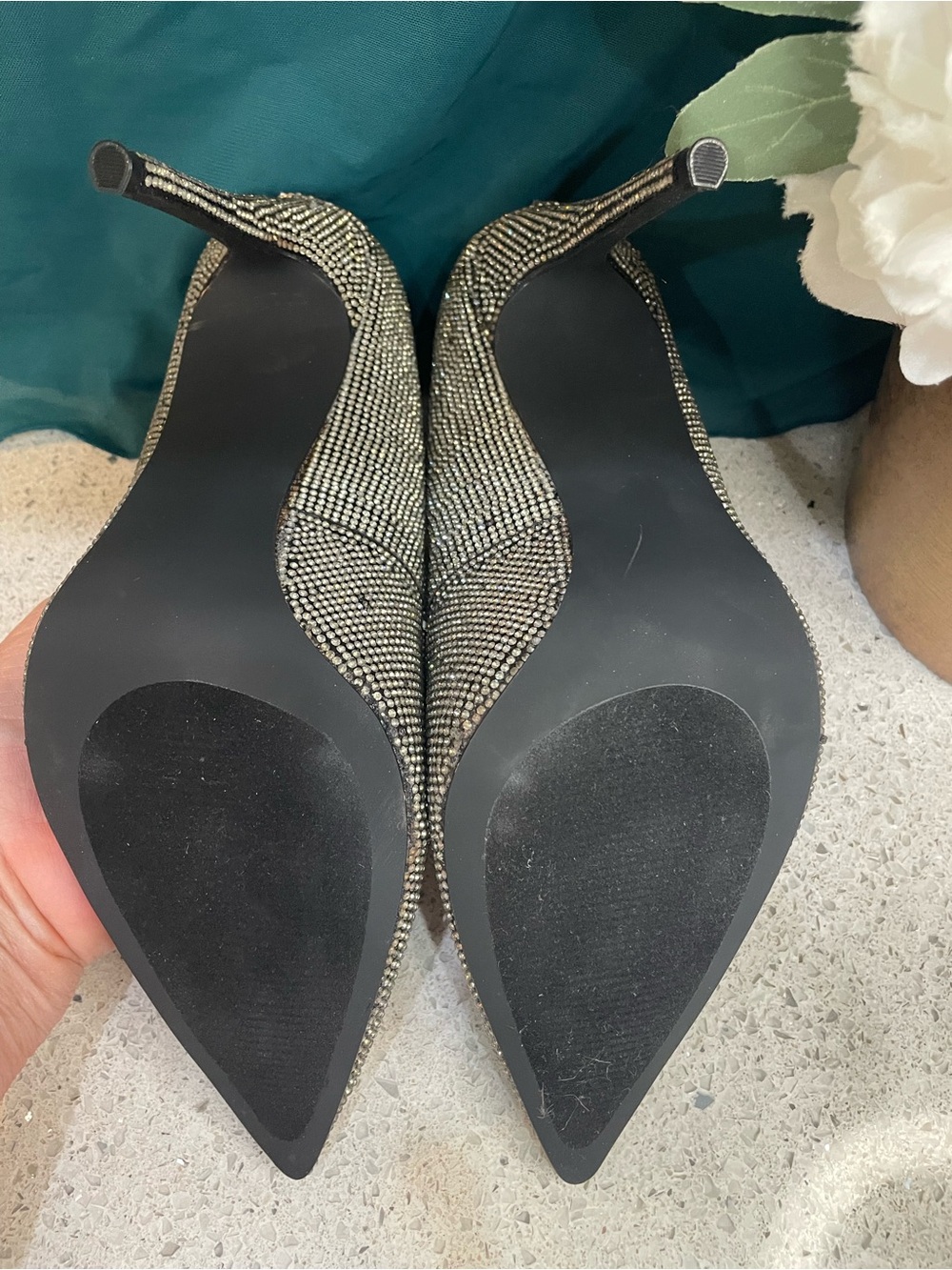 Steve Madden Rhinestone Pointed Toe Pumps - Silver/Black Sparkle - Picture 7 of 13